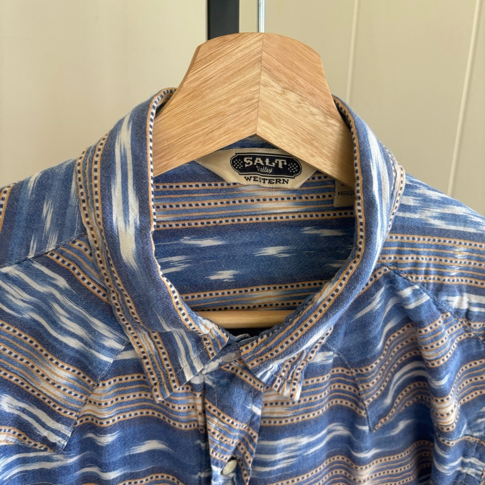 Salt Valley Western Pearl Snap Shirt Mens Slim Med Blue Gray Cowboy Southwestern